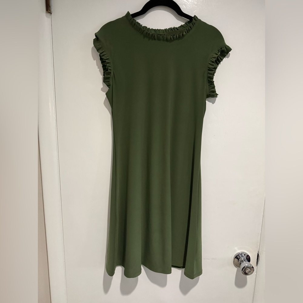 Nicole Miller Olive Green Ruffle Sleeve Cap Sleeve Dress